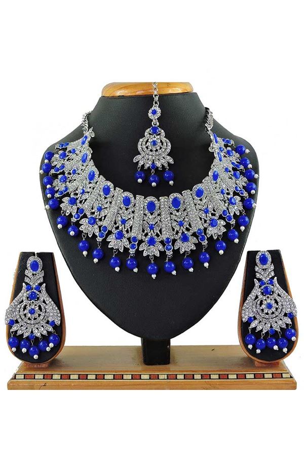 Picture of Elegant Blue Colored Stone Imitation Necklace Set 