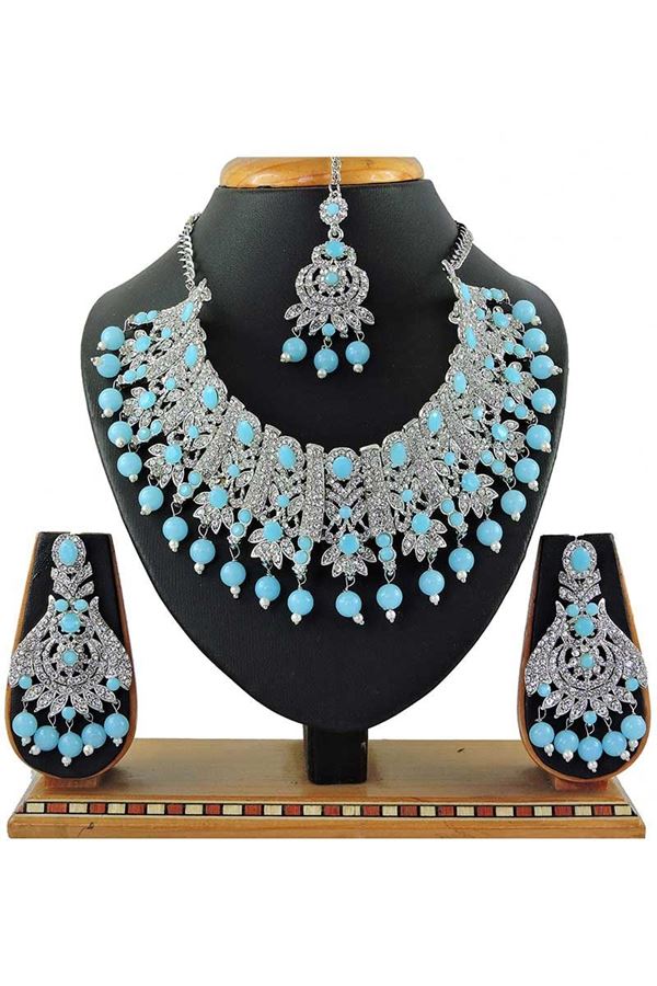 Picture of Flamboyant Light Blue Colored Stone Imitation Necklace Set 