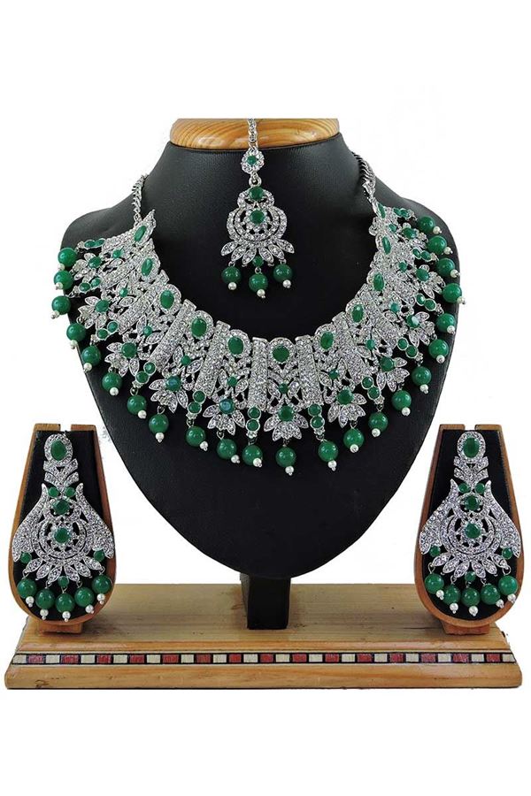 Picture of Amazing Green Colored Stone Imitation Necklace Set 