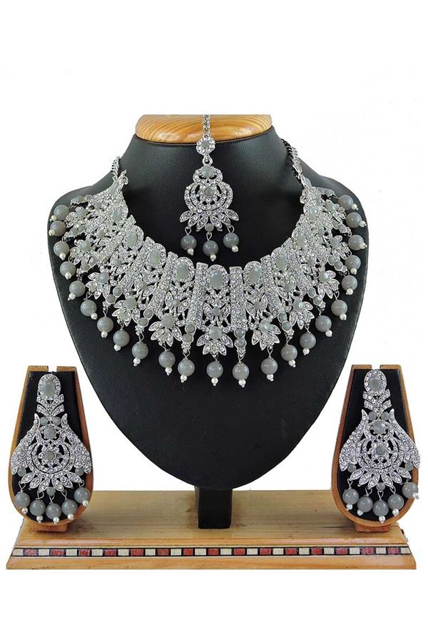Picture of Attractive Grey Colored Stone Imitation Necklace Set 