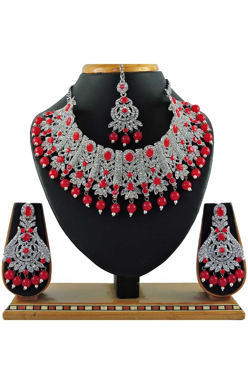 Red color stone necklace clearance