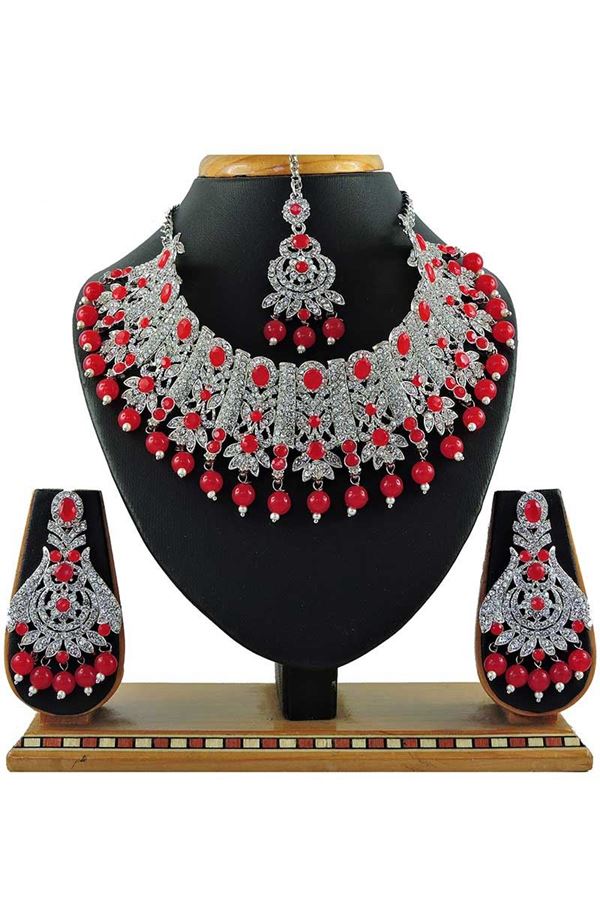 Picture of Stunning Red Colored Stone Imitation Necklace Set 