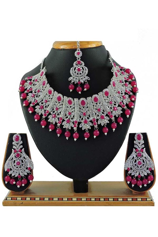 Picture of Wonderful Pink Colored Stone Imitation Necklace Set 