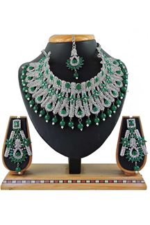 Picture of Vibrant Green Colored Stone Imitation Necklace Set 