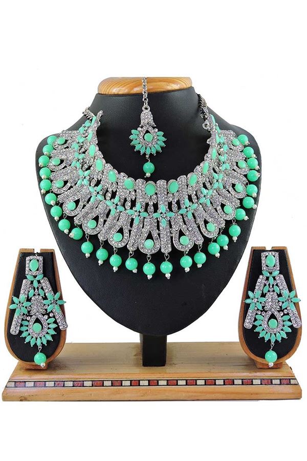Picture of Pretty Green Colored Stone Imitation Necklace Set 