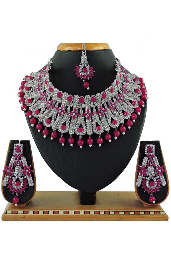 Picture of Awesome Pink Colored Pearl Imitation Necklace Set 