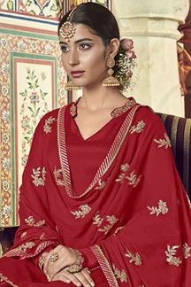 Picture of Flamboyant Red Colored Party wear Gharara Suit (Unstitched suit)