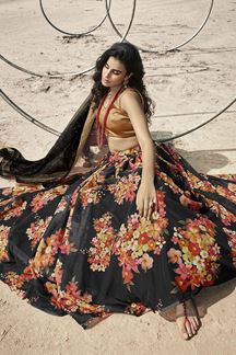 Picture of Satiny Black Colored  Designer Lehenga Choli Set