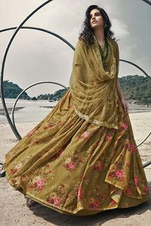 Picture of Elegant Olive Green Colored Lehenga Choli Set