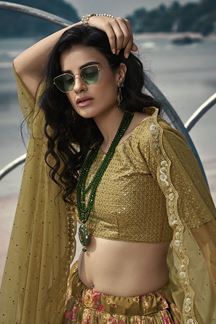 Picture of Elegant Olive Green Colored Lehenga Choli Set