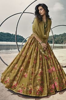 Picture of Elegant Olive Green Colored Lehenga Choli Set