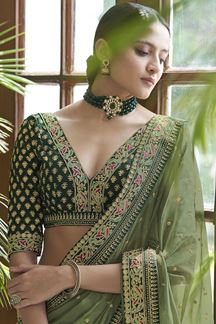 Picture of Flaunt Olive Green  Colored Art Silk Partywear Saree