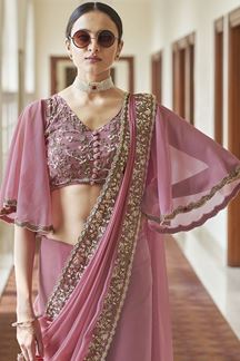 Picture of Charming Pink Colored Georgette Saree