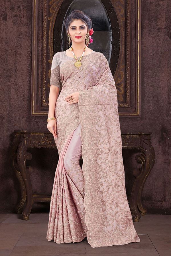Picture of Dusty Pink Colored Designer Saree