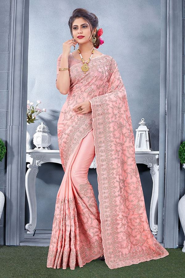 Picture of Light Pink Colored Designer Saree