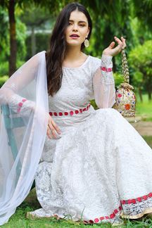 Picture of Elegant Cream Colored Net Anarkali Suit (Unstitched suit)