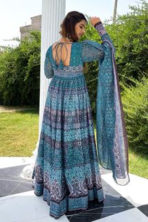 Picture of Partywear Designer Sky Blue Colored Chanderi Silk Suit