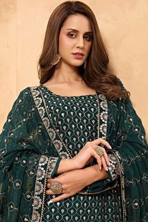 Picture of Classy Bottle Green Colored Designer Palazzo Suit (Unstitched suit)