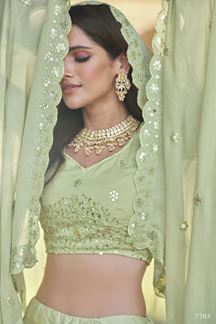Picture of Designer Partywear Green Colored Georgette Lehenga Choli