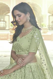 Picture of Designer Partywear Green Colored Georgette Lehenga Choli