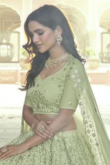 Picture of Designer Partywear Green Colored Georgette Lehenga Choli