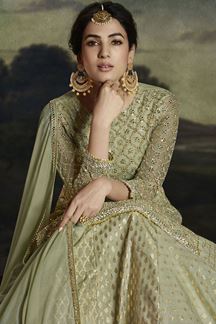 Picture of Delightful Pista Green Colored Embroidered Suit (Unstitched suit)