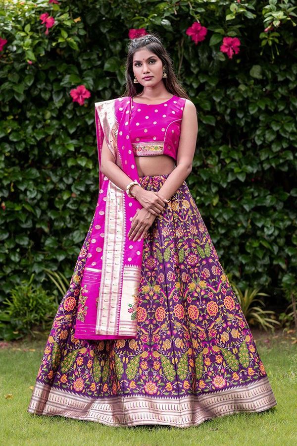 Picture of Purple & PinkColored Designer Silk Weaving Print Lehenga Choli