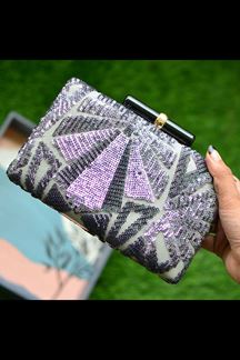 Picture of Attractive Grey Colored Designer Clasp Party Wear Clutches