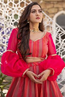 Picture of Wedding Designer Red Pink Colored Printed Lehenga Choli