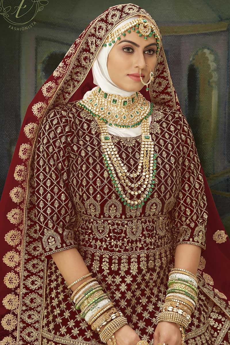 Buy Bridal Style Lehenga Choli - Maroon Stone Cording Lehenga Choli –  Empress Clothing
