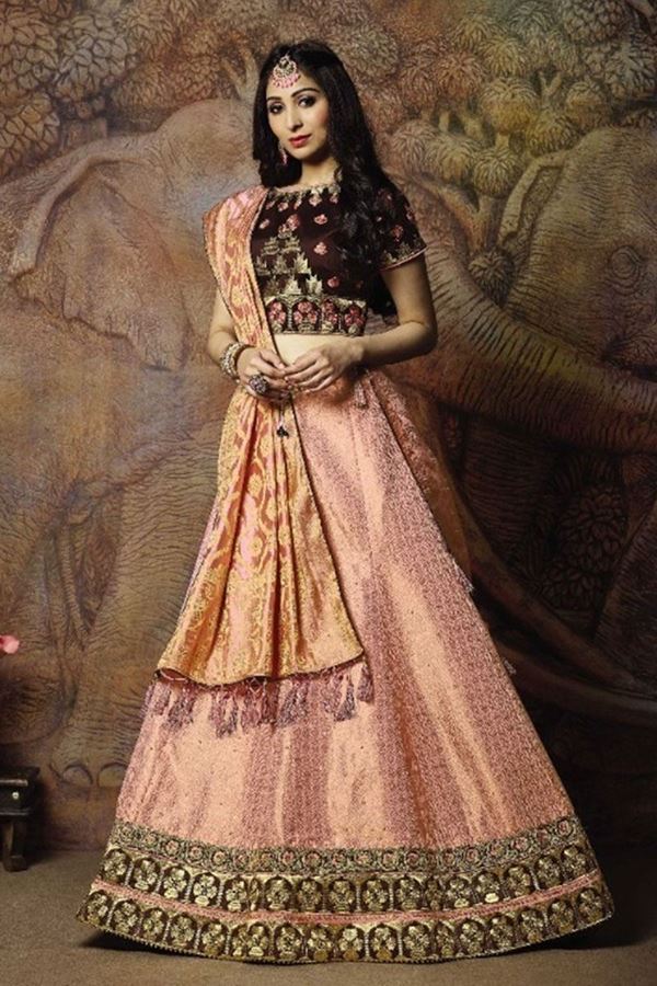 Picture of Brown & Peach Colored Partywear Lehenga Choli