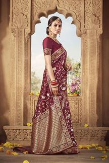 Picture of Maroon Colored Designer Banarasi Silk Weaving Saree