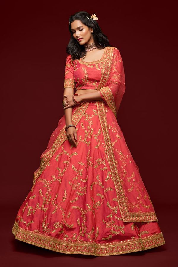 Picture of Designer Peach Colored Traditional Lehenga choli