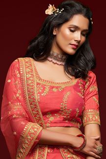 Picture of Designer Peach Colored Traditional Lehenga choli