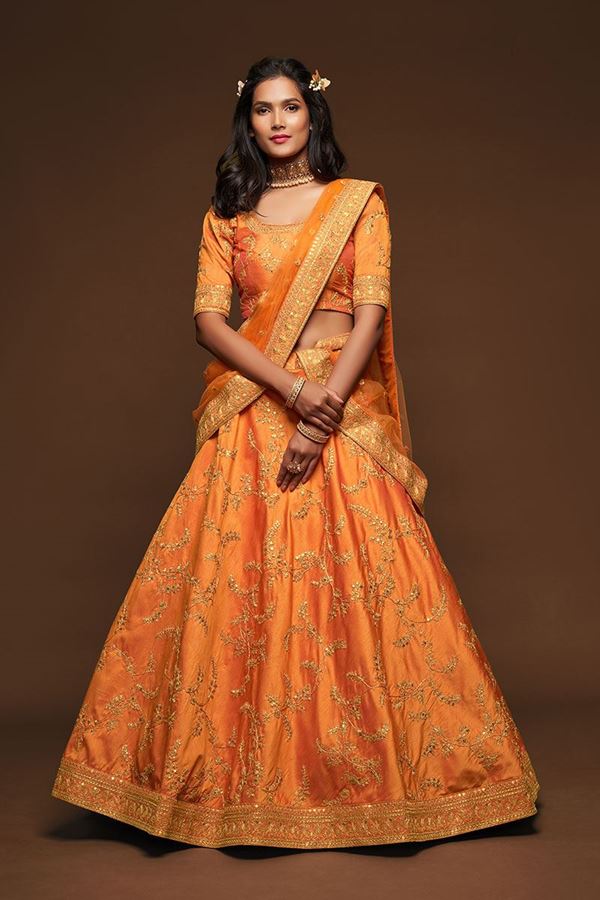 Picture of Designer Orange Colored Traditional Lehenga choli