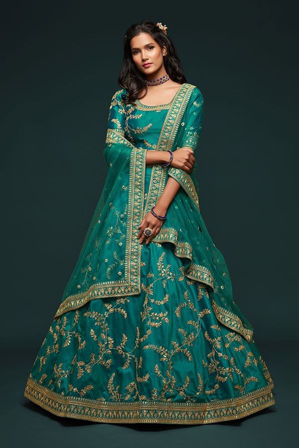 Picture of Designer Teal Blue Colored Traditional Lehenga choli
