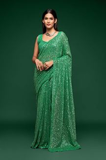 Picture of Sequins Work Green Colored Partywear Designer Saree