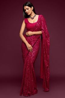 Picture of Sequins Work Pink Colored Partywear Designer Saree