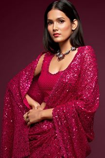 Picture of Sequins Work Pink Colored Partywear Designer Saree