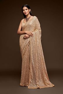 Picture of Sequins Work Beige Colored Partywear Designer Saree