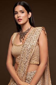 Picture of Sequins Work Beige Colored Partywear Designer Saree