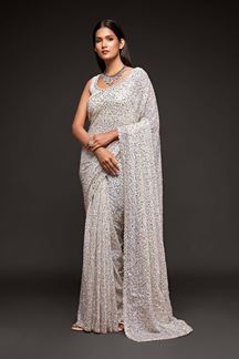 Picture of Sequins Work White Colored Partywear Designer Saree