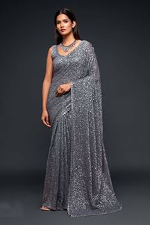Picture of Sequins Work Grey Colored Partywear Designer Saree