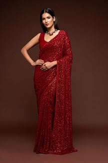 Picture of Sequins Work Red Colored Partywear Designer Saree