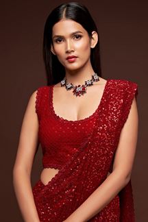 Picture of Sequins Work Red Colored Partywear Designer Saree