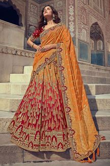 Picture of Amazing Orange & Red  Colored Designer Silk Lehenga Choli