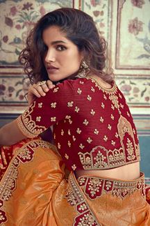 Picture of Amazing Orange & Red  Colored Designer Silk Lehenga Choli