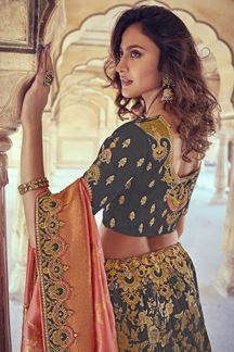 Picture of Magnificence Grey & Peach Colored Designer Silk Lehenga Choli