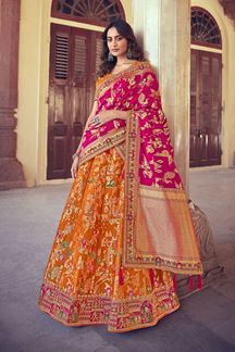Picture of Beautiful Orange & Pink  Colored Designer Silk Lehenga Choli