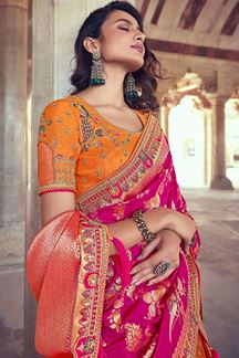 Picture of Beautiful Orange & Pink  Colored Designer Silk Lehenga Choli